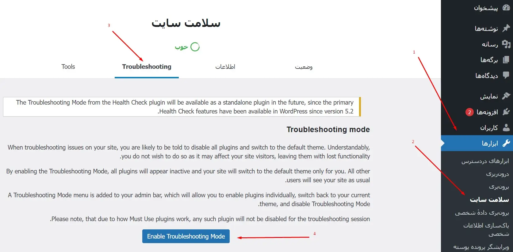 افزونه Health Check & Troubleshooting