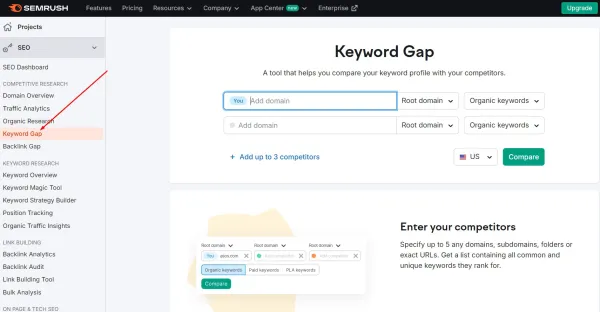 نقشه راه تولید محتوا و Keyword Gap