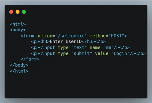 فایل HTML برای کار با کوکی‌ها در فریم ورک فلسک