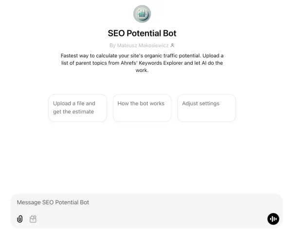 تصویری از ربات SEO Potential برای تخمین ترافیک ارگانیک