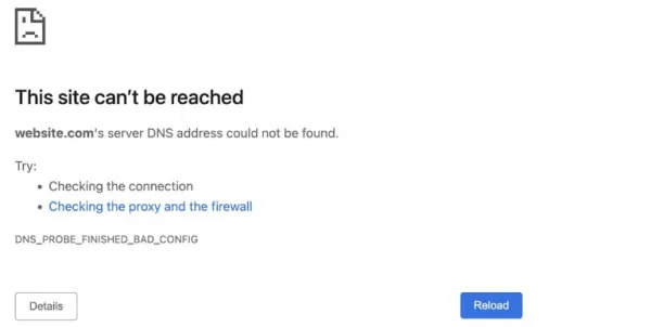 معنی خطای DNS_PROBE_FINISHED_BAD_CONFIG