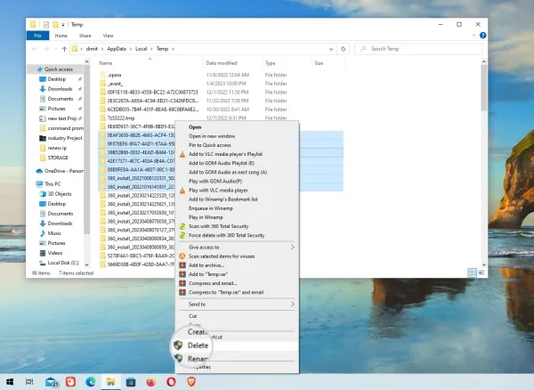 حذف فایل‌های موقت به صورت دستی برای رفع خطای DNS