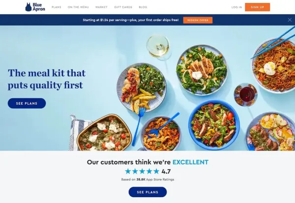 نمونه ای از صفحه اصلی: برند Blue Apron
