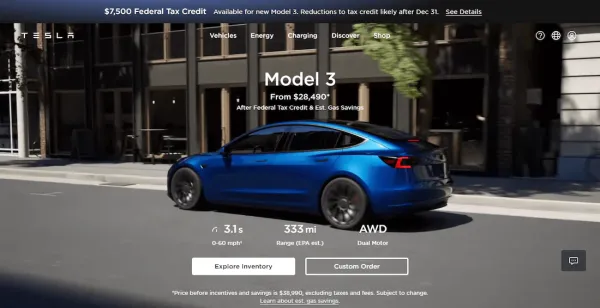 ساخت لندینگ پیج شرکت Tesla