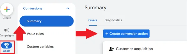 ایجاد conversion action در حساب Google Ads