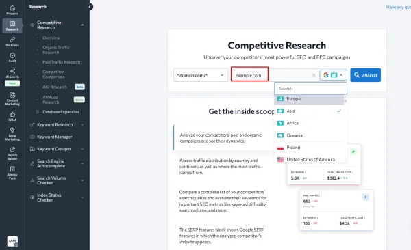 شناسایی رقبا SERP با Competitor Research