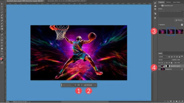 تولید سه نسخه متفاوت برای گسترش زمینه با Generative Fill فتوشاپ