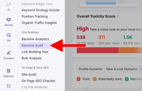 شناسایی بک لینک های مخرب در Semrush