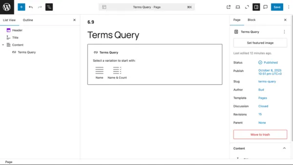 بلوک کوئری عبارات در وردپرس 6.9