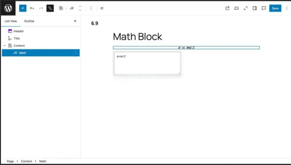 بلوک ریاضی در وردپرس 6.9