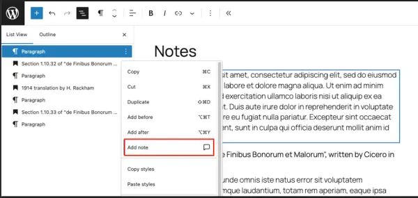 قابلیت یادداشت‌ها در وردپرس 6.9