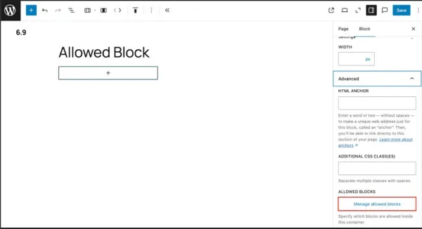 تنظیم بلوک‌های مجاز در وردپرس 6.9