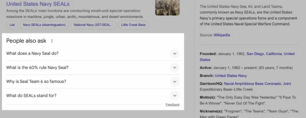 گراف دانش بخش People Also Searched For