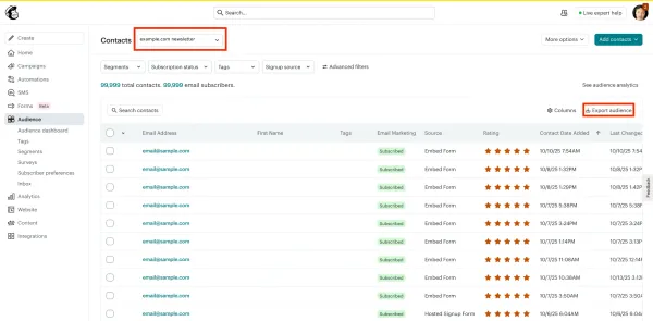 انتقال مخاطبان ایمیل از Mailchimp به Flodesk