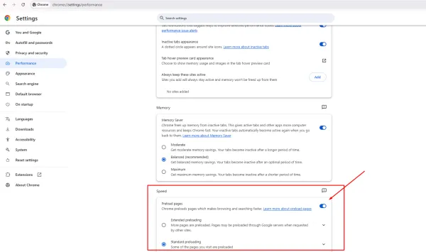 استفاده از Preload pages جهت افزایش سرعت مرورگر کروم